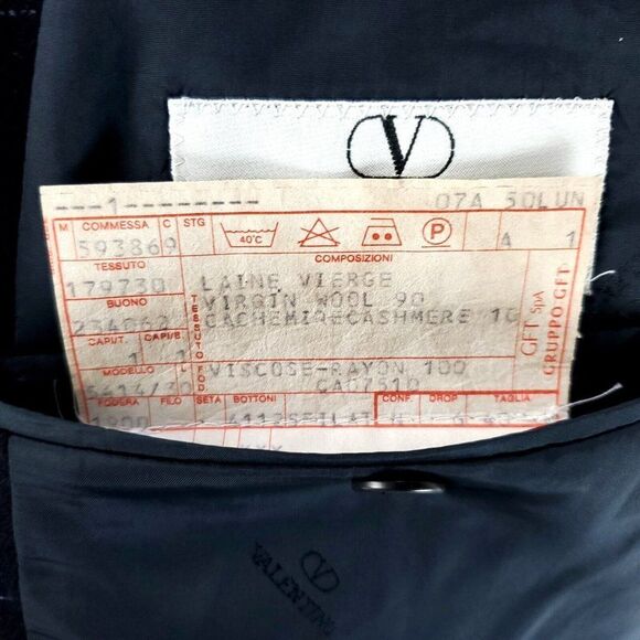 Valentino Flannel Wool Cashmere 3 Button Sport Coat W/ Vest 42L Blue Windowpane - Picture 8 of 11